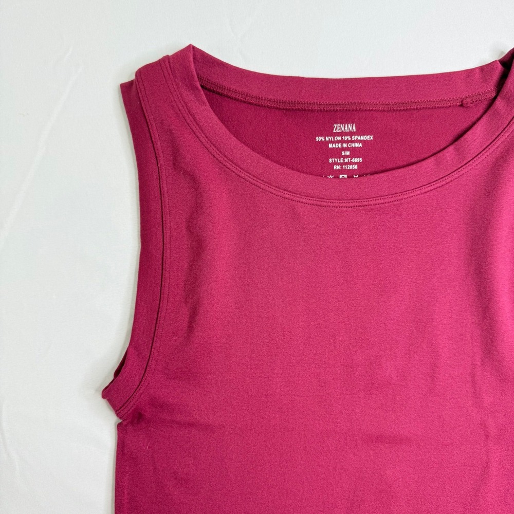 Zenana Magenta Seamless Ribbed Tank Top S/M Dark Pink Crew Neck Sleeveless - Picture 2 of 6